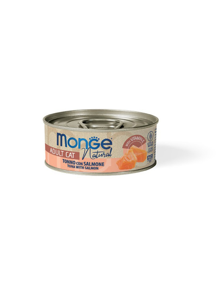 Monge Natural -Tuńczyk z kurczakiem i łosoś 80g